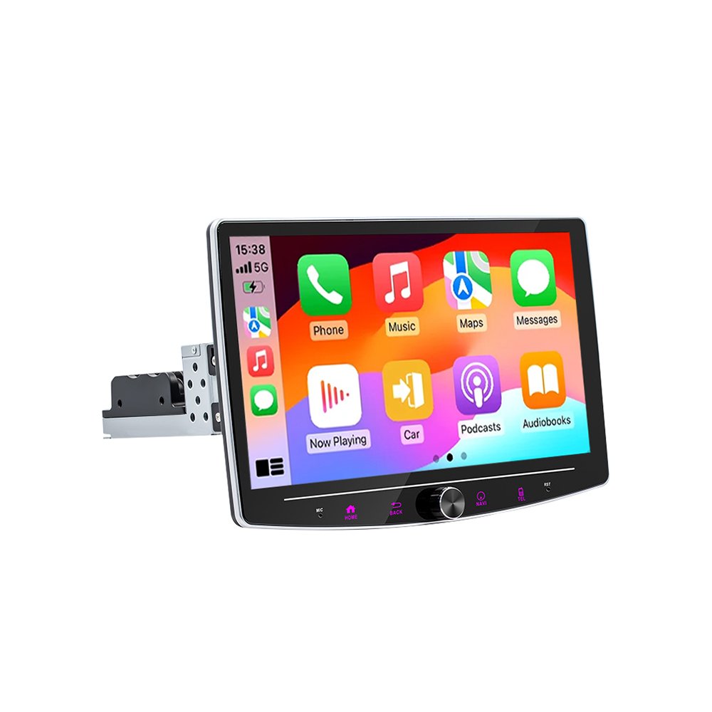 TOPOPFIRES 10" Single Din Car Stereo with Rotatable Touchscreen, Wireless CarPlay & Android Auto, GPS Navigation & AHD Backup Camera