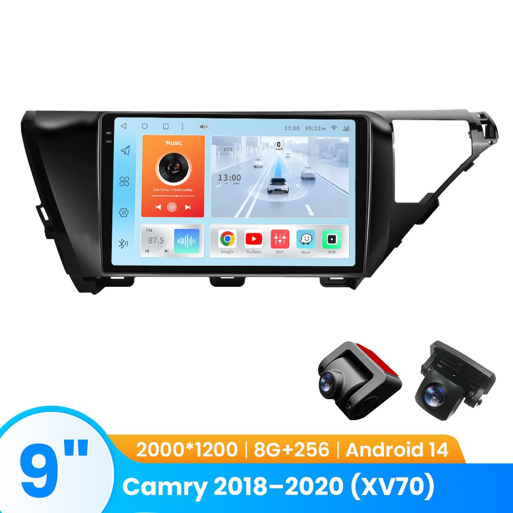 TOPOPFIRES Car Stereo for Toyota Camry 2018–2020 (XV70) | Wireless CarPlay/Android Auto| 8GB+128GB | Dash Camera Support