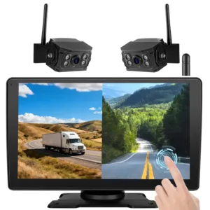 TOPOPFIRES Wireless Backup Camera System for RVs & Truck|Dual 1080P Cameras with 9inch Touch-Screen Recording Monitor