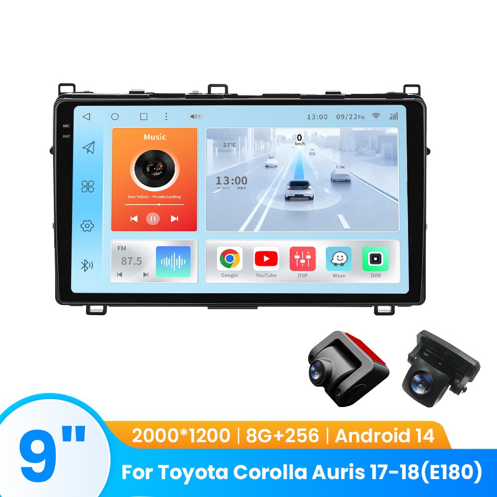 TOPOPFIRES Car Stereo for Toyota Corolla Auris 2017-2018 | Wireless CarPlay/Android Auto| 8GB+128GB | Dash Camera Support