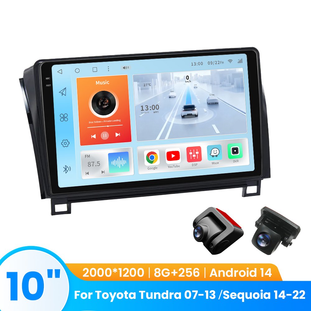 TOPOPFIRES Car Stereo for Toyota Tundra 2007-2013 Sequoia 2014-2022 | Wireless CarPlay/Android Auto| 8GB+128GB | Dash Camera Support