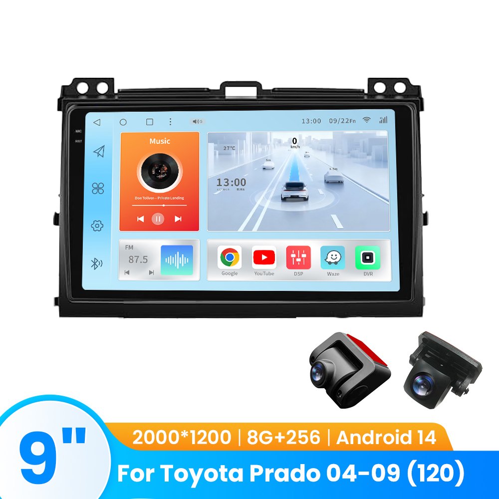 TOPOPFIRES Car Stereo for Toyota Prado 2004-2009 | Wireless CarPlay/Android Auto| 8GB+128GB | Dash Camera Support