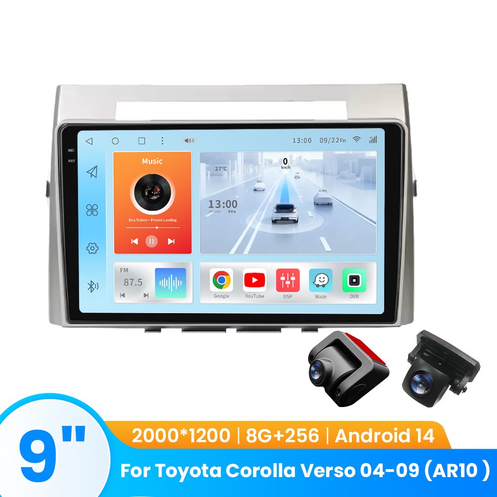 TOPOPFIRES Car Stereo for Toyota Corolla Verso 2004-2009 (AR10 ) | Wireless CarPlay/Android Auto| 8GB+128GB | Dash Camera Support