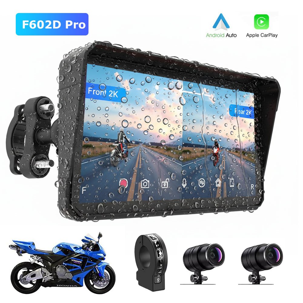 6" Motorcycle Wireless CarPlay & Android Auto Screen | Dual 2K Dash Cam, TPMS & GPS Navigation | Waterproof IP67 Smart Moto Display