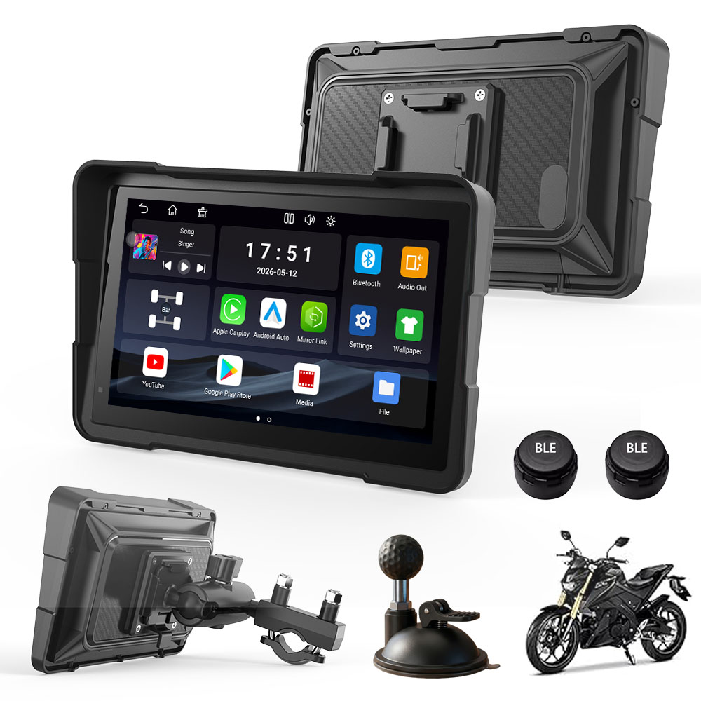 TOPOPFIRES 7" Android Motorcycle GPS Navigation System – Wireless CarPlay & Android Auto, Waterproof Touchscreen TOP705A